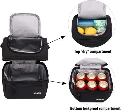 This 2-compartment leakproof lunch bag keeps dry foods separate from liquids or ones that might leak!