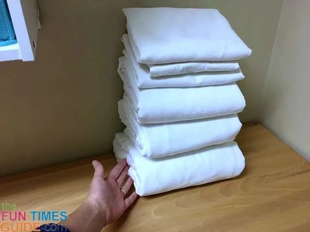 This is what the bed sheets dried with a towel tossed into the dryer looked like folded. Total time to dry sheets this way: 36 minutes. 