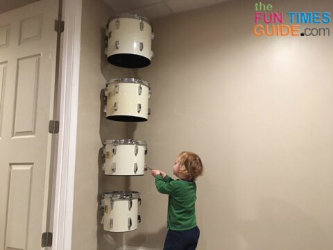 All 4 drums secured on the wall - thanks to my big little helper!