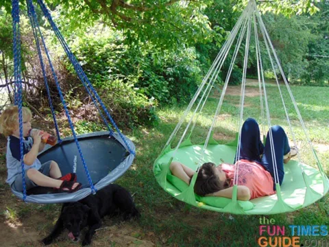 My son and I spend lots of time on our 2 hanging hammock swings! (They're both hung from the same tree limb in our yard.)