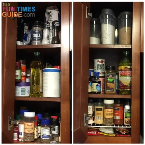 These are before and after photos of my spice cabinet.