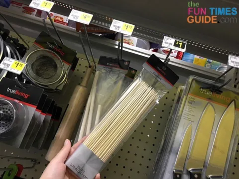 I bought the bamboo skewers at the dollar store.