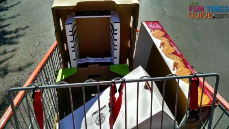 Cardboard boxes from Costco. I use these as a sturdy backdrop for yard sale signs, and as mini-tables on the lawn and driveway. 