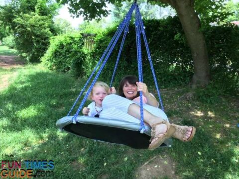 It's a cozy fit when both of us are on the trampoline swing together. photo by Candida at TheFunTimesGuide.com