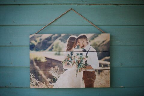 Custom color wall art - printed on pieces of wood from a pallet.