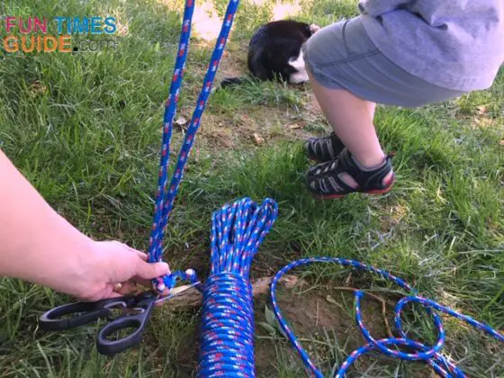 Cutting 6 rope lengths at approximately 14 feet long each. 
