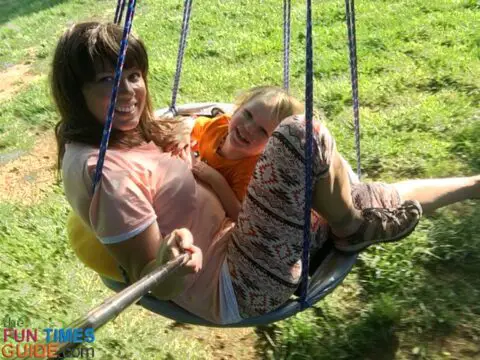 As you can see, there's not much room for 2 people on a 36-inch trampoline swing!