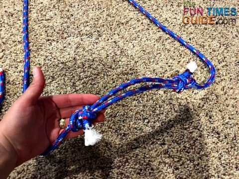 I tied 2 adjustable knots to each set of ropes -- so the length could easily be adjusted, yet would still support the weight without ever sliding out of adjustment. photo by Candida at TheFunTimesGuide.com
