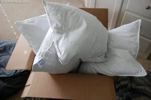 Our brand new white, fluffy down pillows ordered from the Hampton Inn website!