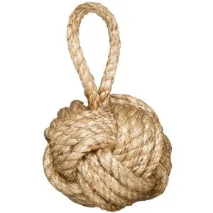 Jute large knot rope ball that's meant to be a door stop.