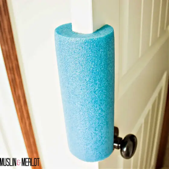 A simple pool noodle can be used as an easy makeshift door stopper!