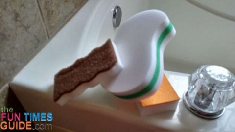 melamine-sponges-bathroom-cleaning Melamine foam sponges are the perfect bathroom cleaning sponge - especially great at removing hard water marks from chrome and cleaning soap scum from glass shower doors.