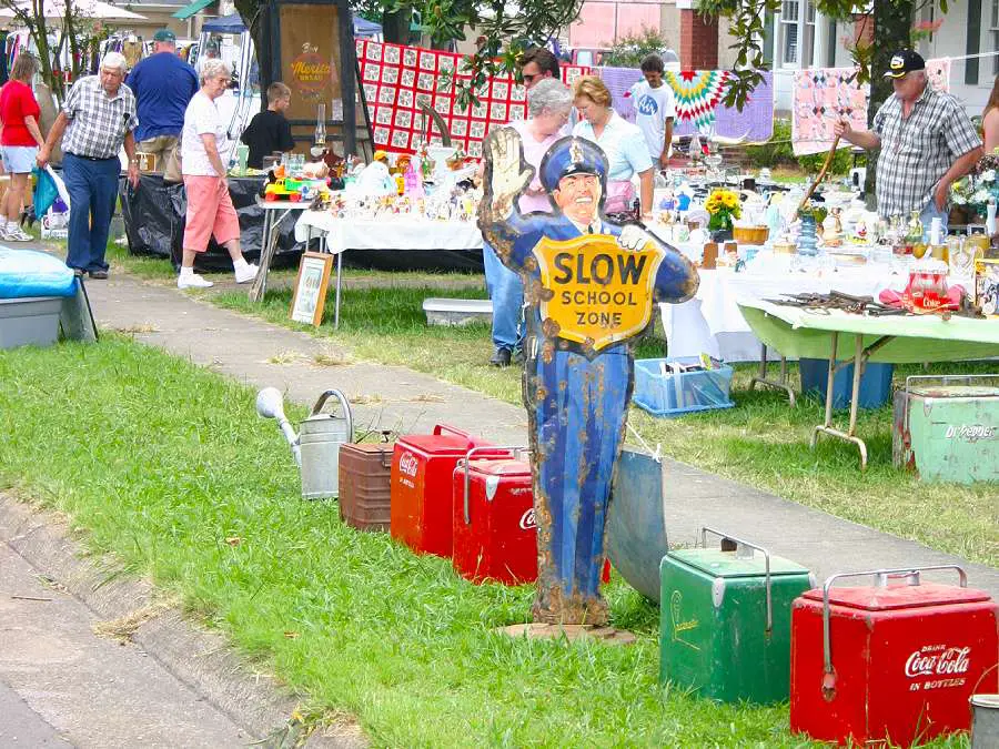 This is an example of a multi-family yard sale -- with some great garage sale attention getters! 