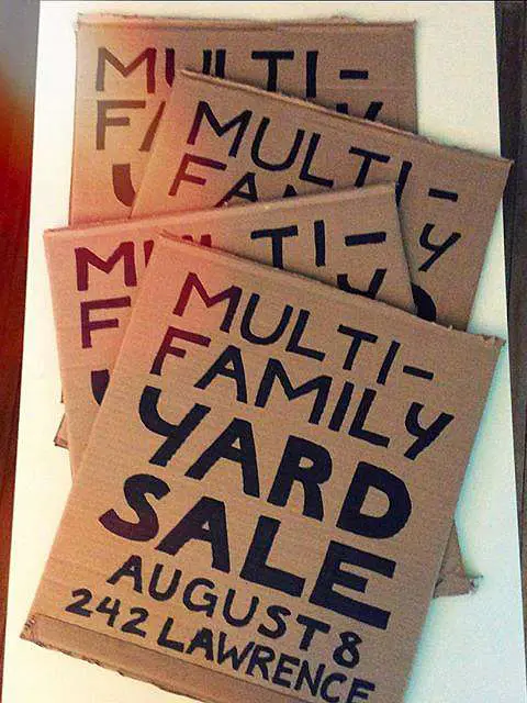 Multi-family yard sale signs. 