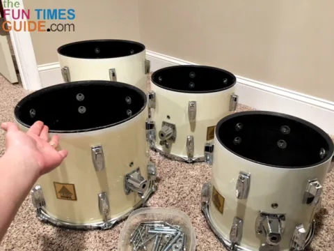 I removed the bottom heads of each drum using the drum key.