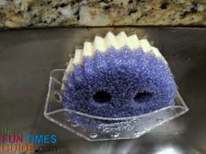 the official Scrub Daddy sponge caddy in my kitchen sink