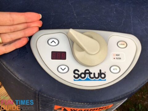 The softub controls and temperature gauge.