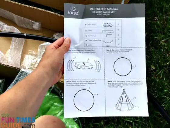 Easy to read instructions for the Sorbus hammock swing chair. 