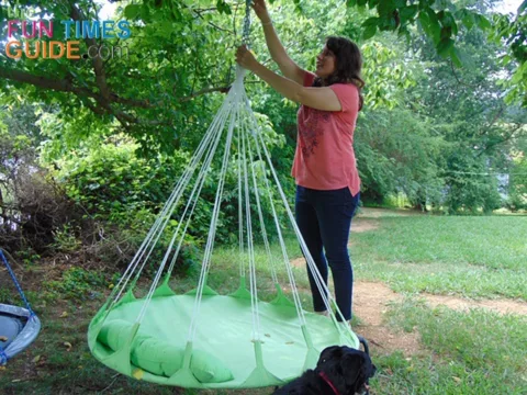 The Sorbus hammock swing is really easy for just one person to hang!