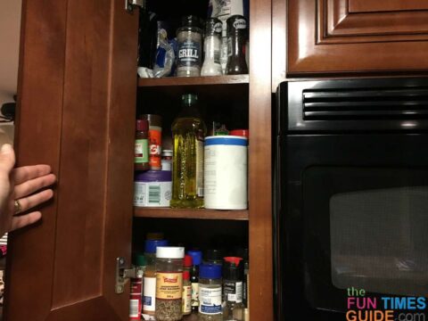spice-cabinet-before-organizing My cluttered spice cabinet in the kitchen.