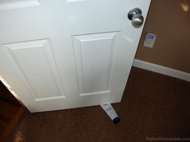 An example of using a tube bottle as a door stop.