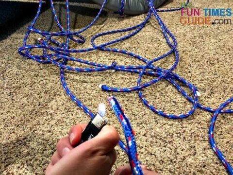 I held a lighter close to the ends of the rope -- so they would harden as they melted, keeping the ends from fraying over time. photo by Candida at TheFunTimesGuide.com