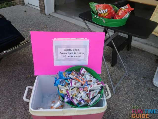 Some of the snacks and beverages for sale at one of my yard sales. 